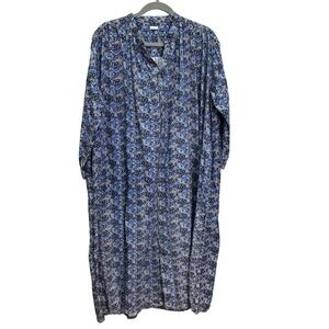 ICHI Antiques Cotton Linen Shift Dress Kaftan Oversized Japanese Blue Floral